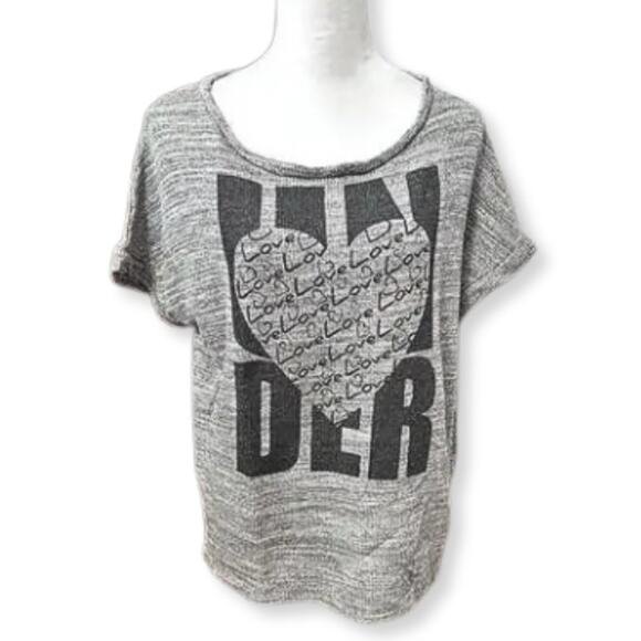 Piazza Italia "Under Love" Graphic T-Shirt Short Sleeve High Low Gray Black 2X - Picture 1 of 7